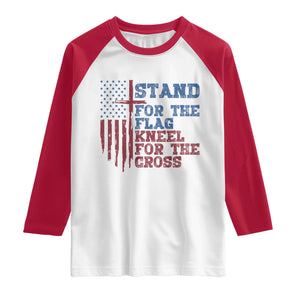 Stand For The Flag Kneel For The Cross Raglan Shirt Cross US Flag American Patriotic Christian Faith 4th of July TS10 White Red Print Your Wear