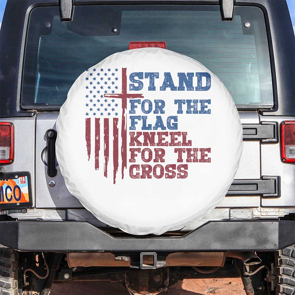 Stand For The Flag Kneel For The Cross Spare Tire Cover Cross US Flag American Patriotic Christian Faith 4th of July TS10 No hole White Print Your Wear