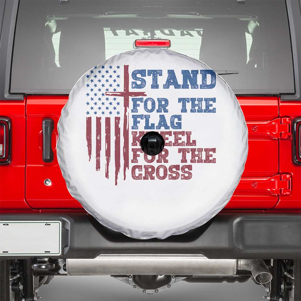 Stand For The Flag Kneel For The Cross Spare Tire Cover Cross US Flag American Patriotic Christian Faith 4th of July TS10 White Print Your Wear