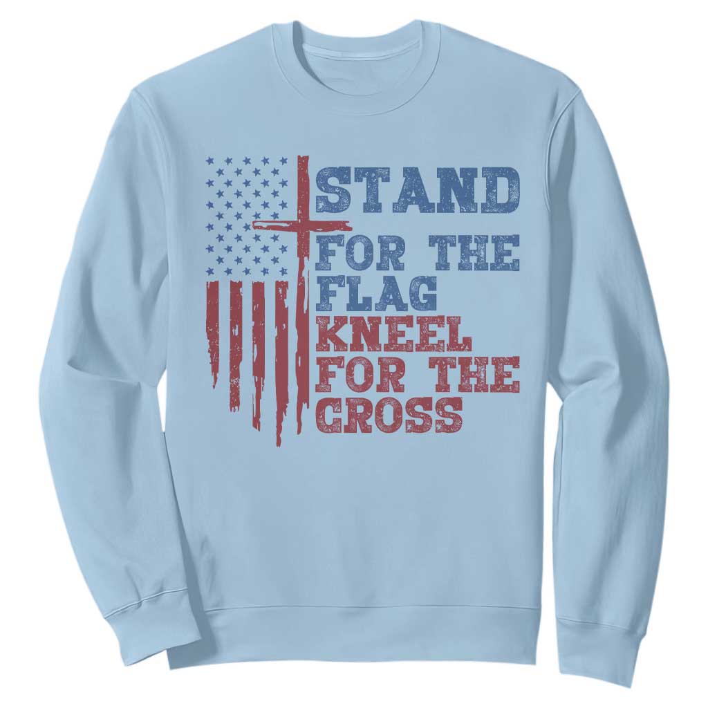 Stand For The Flag Kneel For The Cross Sweatshirt Cross US Flag American Patriotic Christian Faith 4th of July TS10 Light Blue Print Your Wear