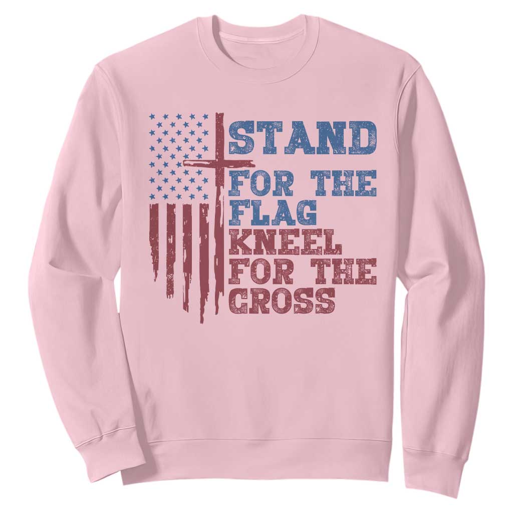 Stand For The Flag Kneel For The Cross Sweatshirt Cross US Flag American Patriotic Christian Faith 4th of July TS10 Light Pink Print Your Wear