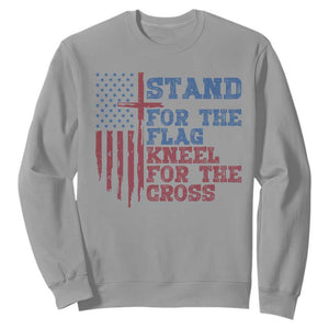 Stand For The Flag Kneel For The Cross Sweatshirt Cross US Flag American Patriotic Christian Faith 4th of July TS10 Sport Gray Print Your Wear