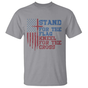 Stand For The Flag Kneel For The Cross T Shirt Cross US Flag American Patriotic Christian Faith 4th of July TS10 Sport Gray Print Your Wear