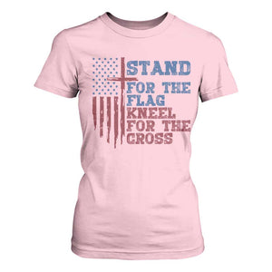Stand For The Flag Kneel For The Cross T Shirt For Women Cross US Flag American Patriotic Christian Faith 4th of July TS10 Light Pink Print Your Wear
