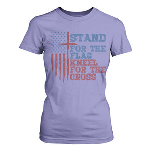 Stand For The Flag Kneel For The Cross T Shirt For Women Cross US Flag American Patriotic Christian Faith 4th of July TS10 Violet Print Your Wear