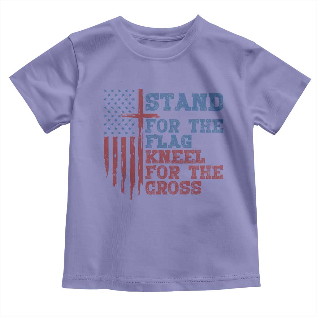 Stand For The Flag Kneel For The Cross Toddler T Shirt Cross US Flag American Patriotic Christian Faith 4th of July TS10 Violet Print Your Wear