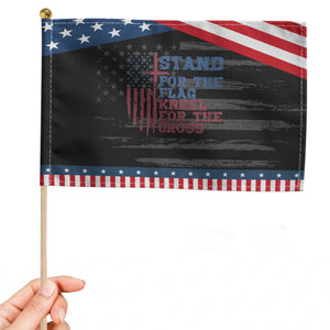 Stand For The Flag Kneel For The Cross Patriotic Handheld Flag Cross US Flag American Patriotic Christian Faith 4th of July TS10 Distressed 8.2" × 5.5" Black Blue Print Your Wear