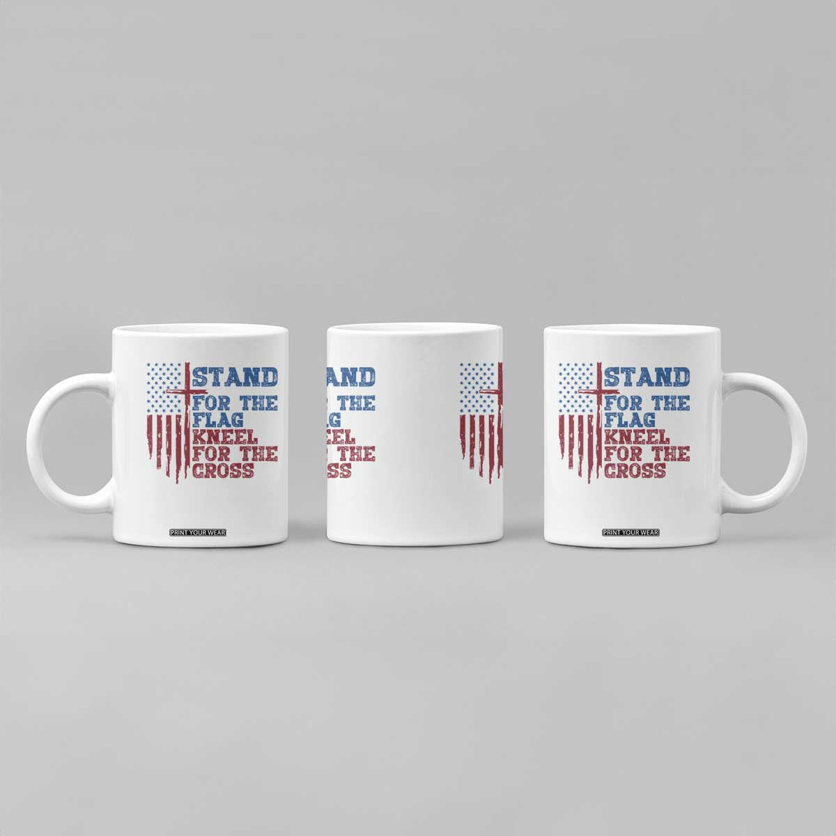 Stand For The Flag Kneel For The Cross Coffee Mug Cross US Flag American Patriotic Christian Faith 4th of July TS10 Print Your Wear