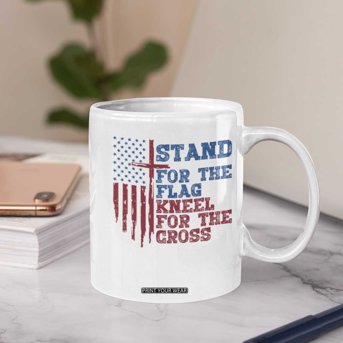 Stand For The Flag Kneel For The Cross Coffee Mug Cross US Flag American Patriotic Christian Faith 4th of July TS10 Print Your Wear