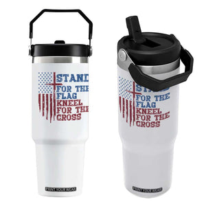 Stand For The Flag Kneel For The Cross Flip Straw Tumbler Cross US Flag American Patriotic Christian Faith 4th of July TS10 One Size: 30 oz White Print Your Wear
