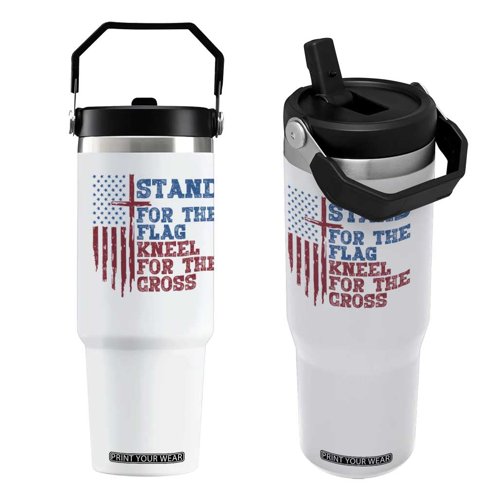 Stand For The Flag Kneel For The Cross Flip Straw Tumbler Cross US Flag American Patriotic Christian Faith 4th of July TS10 One Size: 30 oz White Print Your Wear