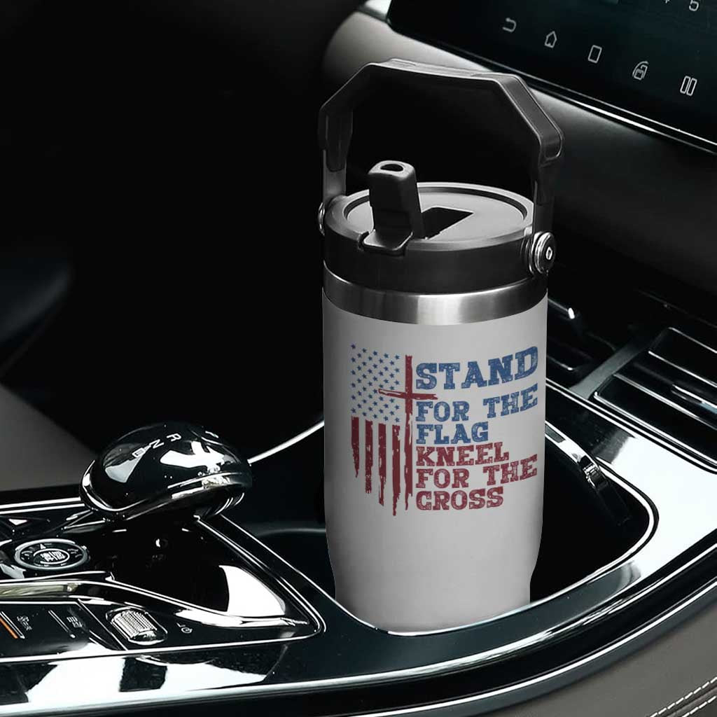 Stand For The Flag Kneel For The Cross Flip Straw Tumbler Cross US Flag American Patriotic Christian Faith 4th of July TS10 Print Your Wear