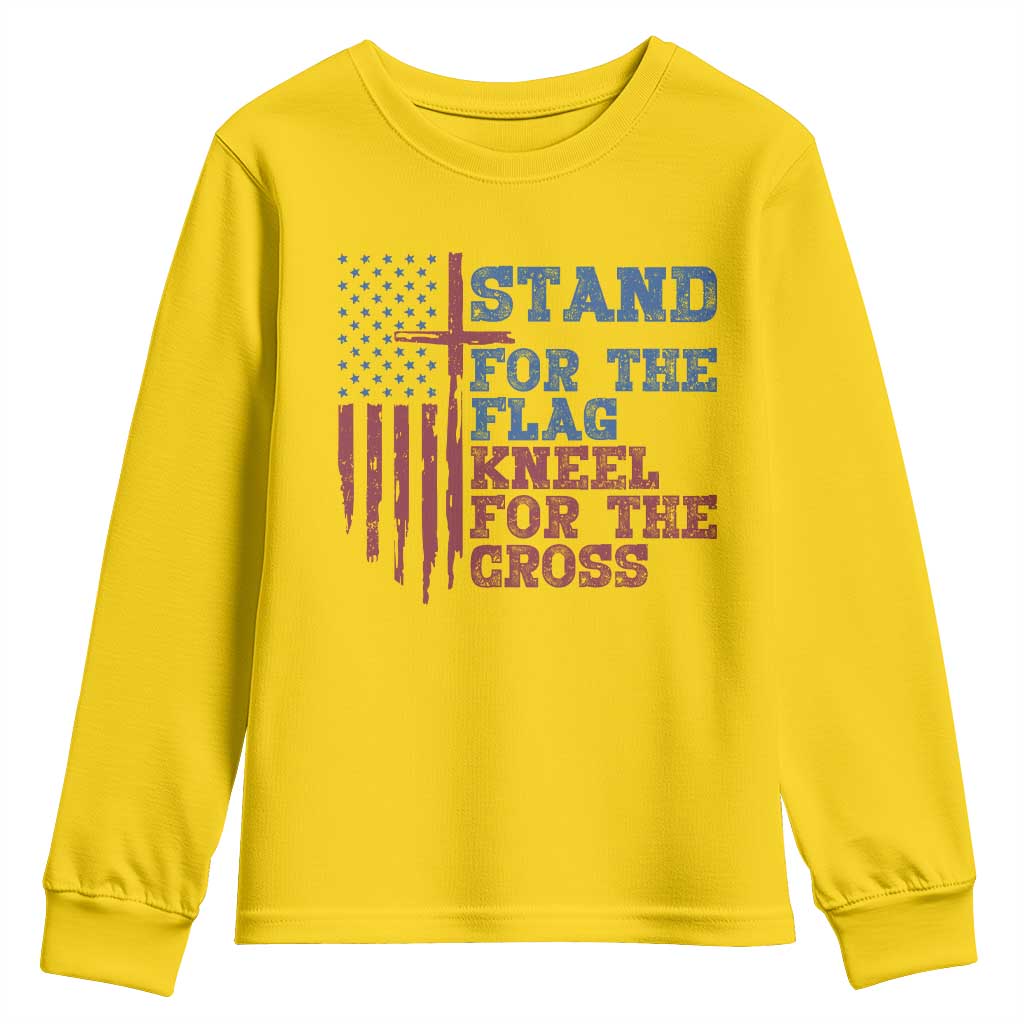 Stand For The Flag Kneel For The Cross Youth Sweatshirt Cross US Flag American Patriotic Christian Faith 4th of July TS10 Daisy Print Your Wear