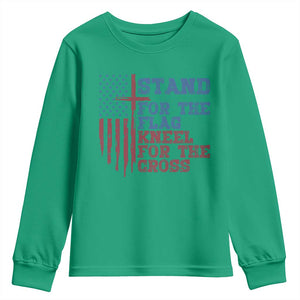 Stand For The Flag Kneel For The Cross Youth Sweatshirt Cross US Flag American Patriotic Christian Faith 4th of July TS10 Irish Green Print Your Wear