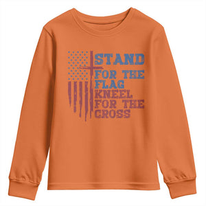 Stand For The Flag Kneel For The Cross Youth Sweatshirt Cross US Flag American Patriotic Christian Faith 4th of July TS10 Orange Print Your Wear