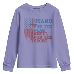Stand For The Flag Kneel For The Cross Youth Sweatshirt Cross US Flag American Patriotic Christian Faith 4th of July TS10 Violet Print Your Wear
