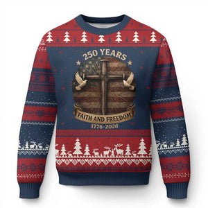 250 Years America Ugly Christmas Sweater 250th Birthday 4th Of July Independence Day Faith Freedom TS10 Navy Red Print Your Wear