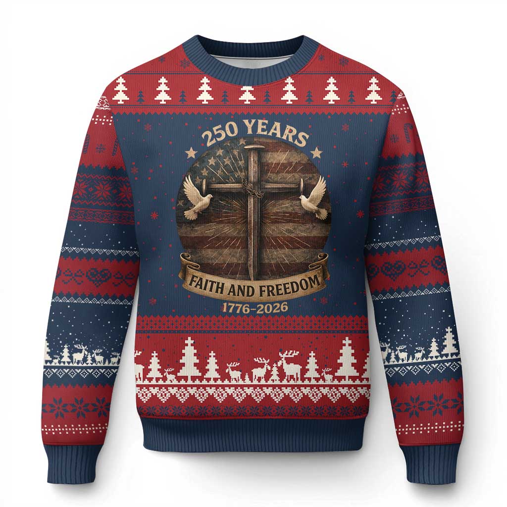 250 Years America Ugly Christmas Sweater 250th Birthday 4th Of July Independence Day Faith Freedom TS10 Navy Red Print Your Wear