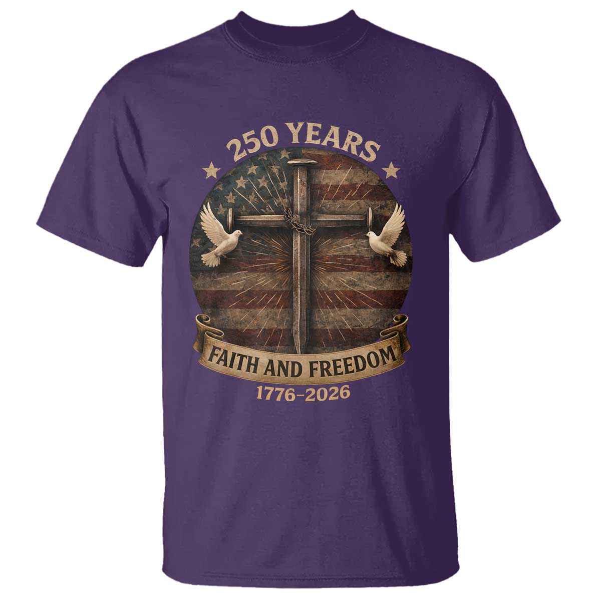 250 Years America T Shirt 250th Birthday 4th Of July Independence Day Faith Freedom TS10 Purple Print Your Wear