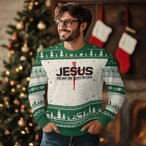 Jesus Christ Ugly Christmas Sweater The Way Truth Life Cross Nails Faith In God Christian TS10 Beige Green Print Your Wear