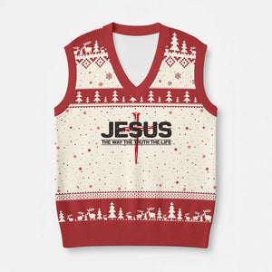 Jesus Christ V-Neck Knit Sweater Vest The Way Truth Life Cross Nails Faith In God Christian TS10 Beige Red Print Your Wear