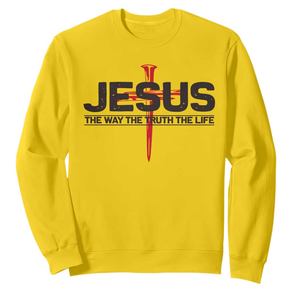 Jesus Christ Sweatshirt The Way Truth Life Cross Nails Faith In God Christian TS10 Daisy Print Your Wear