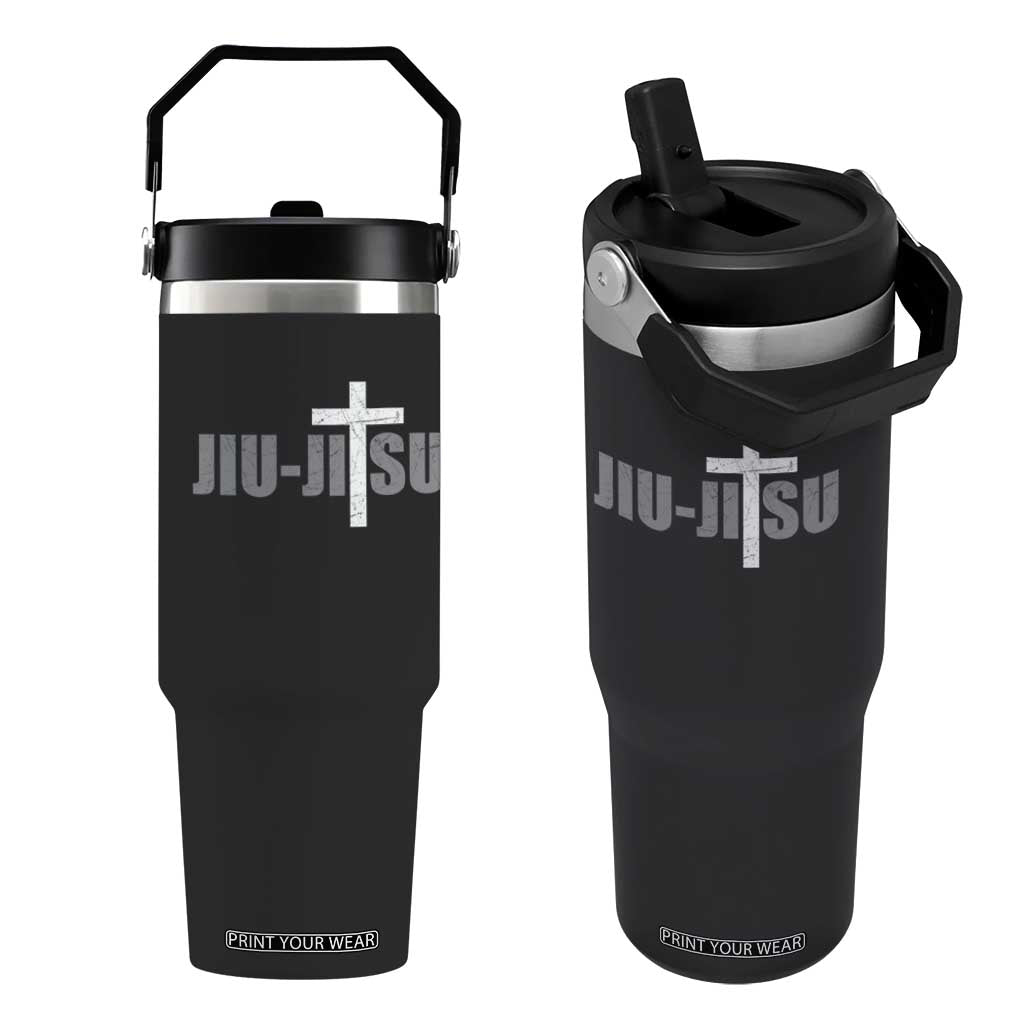 Jiu Jitsu Christian Cross Flip Straw Tumbler Retro Vintage Minimal Religious Faith TS10 One Size: 30 oz Black Print Your Wear