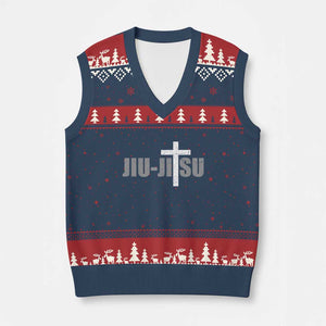 Jiu Jitsu Christian Cross V-Neck Knit Sweater Vest Retro Vintage Minimal Religious Faith TS10 Navy Red Print Your Wear
