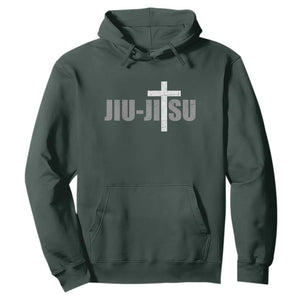 Jiu Jitsu Christian Cross Hoodie Retro Vintage Minimal Religious Faith TS10 Dark Forest Green Print Your Wear