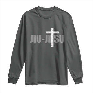 Jiu Jitsu Christian Cross Long Sleeve Shirt Retro Vintage Minimal Religious Faith TS10 Dark Heather Print Your Wear