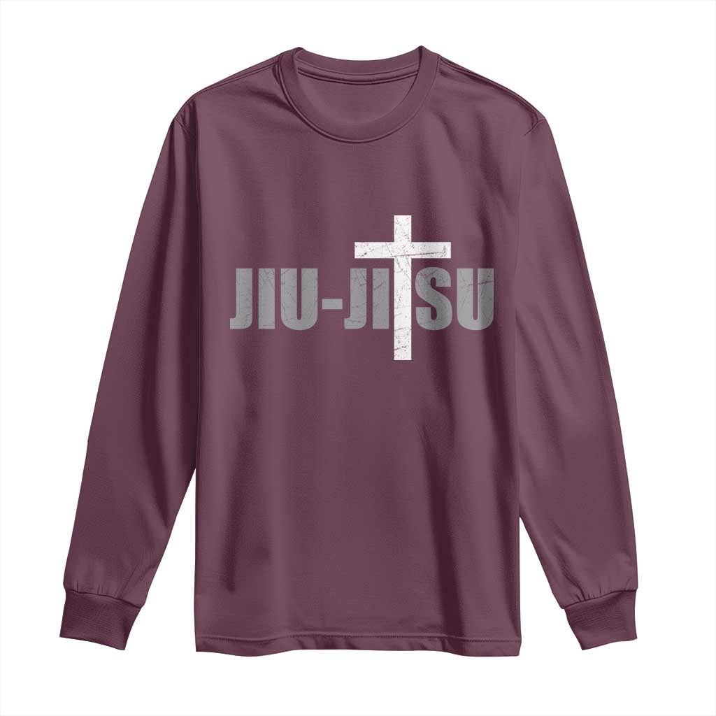 Jiu Jitsu Christian Cross Long Sleeve Shirt Retro Vintage Minimal Religious Faith TS10 Maroon Print Your Wear
