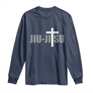 Jiu Jitsu Christian Cross Long Sleeve Shirt Retro Vintage Minimal Religious Faith TS10 Navy Print Your Wear