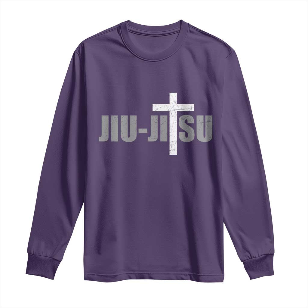Jiu Jitsu Christian Cross Long Sleeve Shirt Retro Vintage Minimal Religious Faith TS10 Purple Print Your Wear