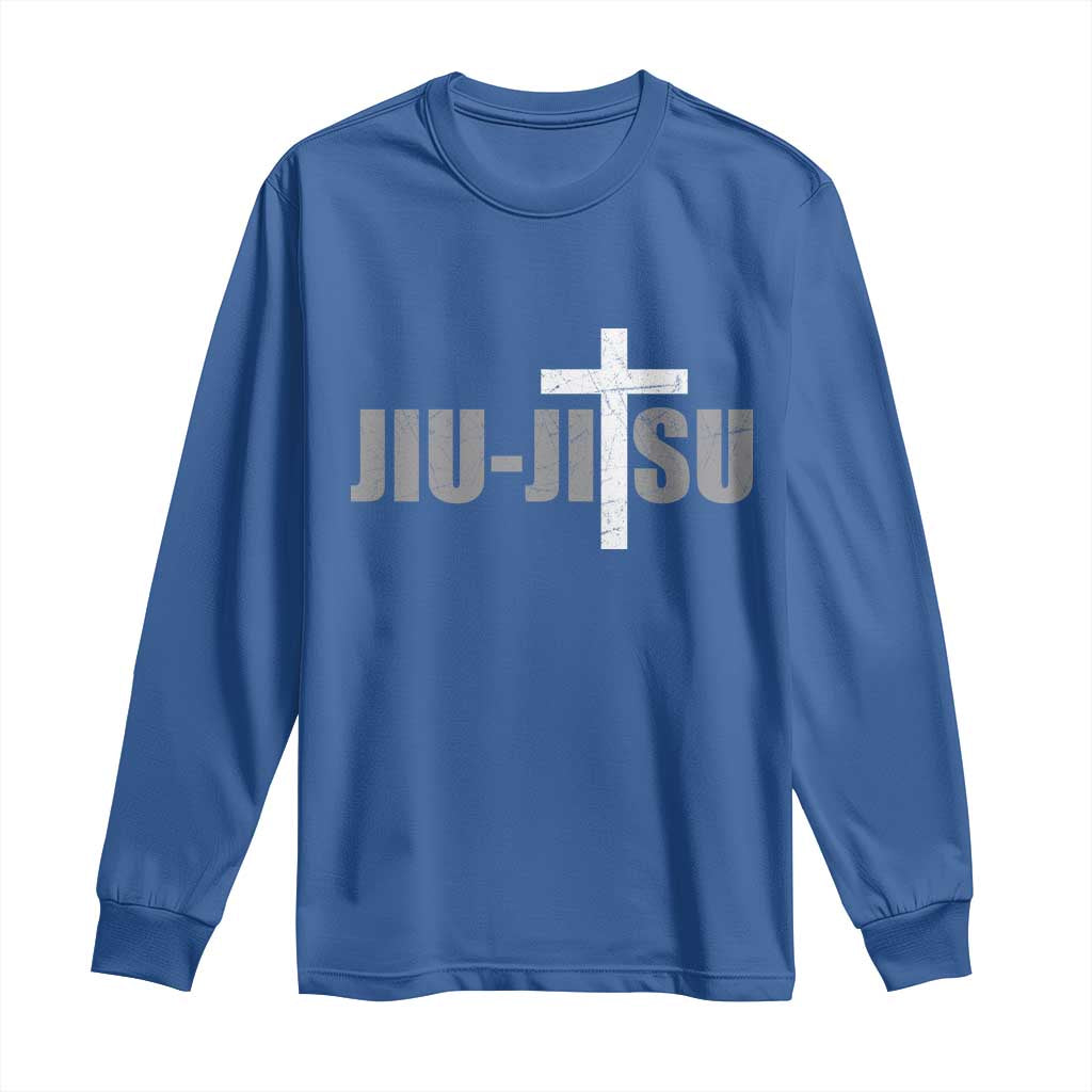 Jiu Jitsu Christian Cross Long Sleeve Shirt Retro Vintage Minimal Religious Faith TS10 Royal Blue Print Your Wear