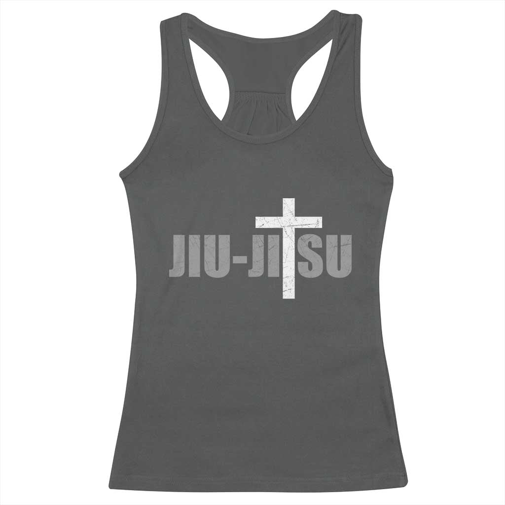 Jiu Jitsu Christian Cross Racerback Tank Top Retro Vintage Minimal Religious Faith TS10 Dark Heather Print Your Wear