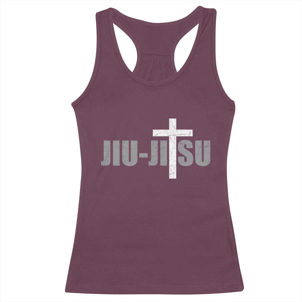 Jiu Jitsu Christian Cross Racerback Tank Top Retro Vintage Minimal Religious Faith TS10 Maroon Print Your Wear