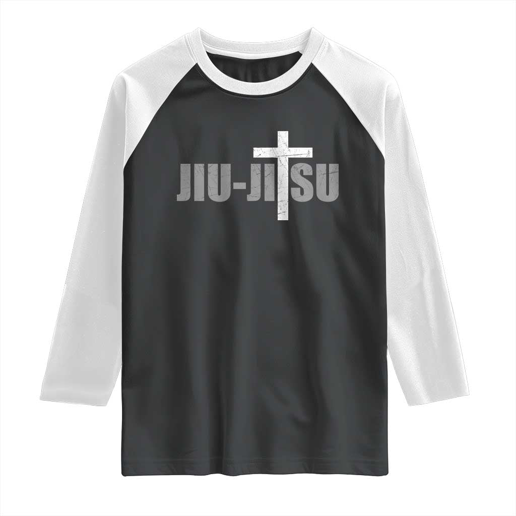 Jiu Jitsu Christian Cross Raglan Shirt Retro Vintage Minimal Religious Faith TS10 Black White Print Your Wear