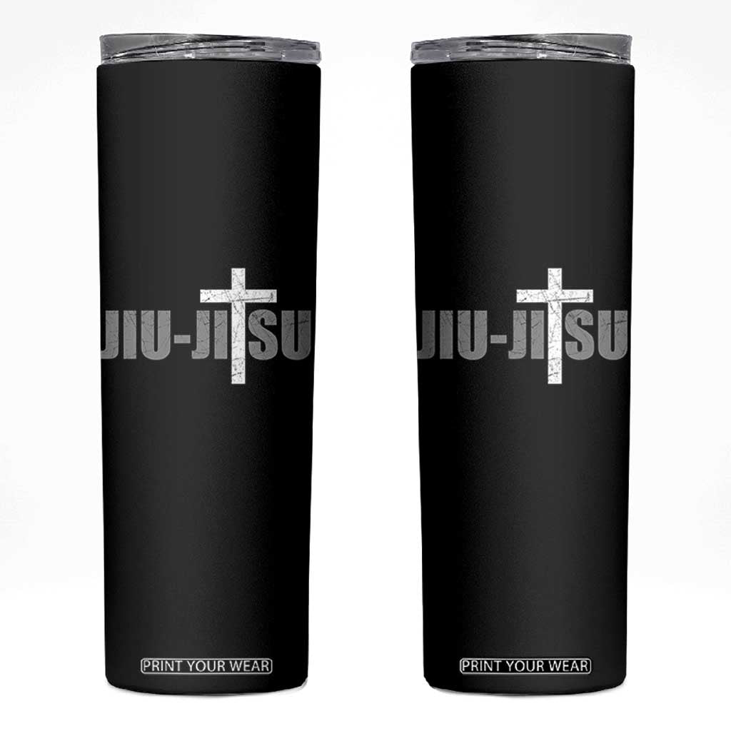 Jiu Jitsu Christian Cross Skinny Tumbler Retro Vintage Minimal Religious Faith TS10 Black Print Your Wear