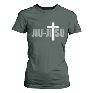 Jiu Jitsu Christian Cross T Shirt For Women Retro Vintage Minimal Religious Faith TS10 Dark Forest Green Print Your Wear