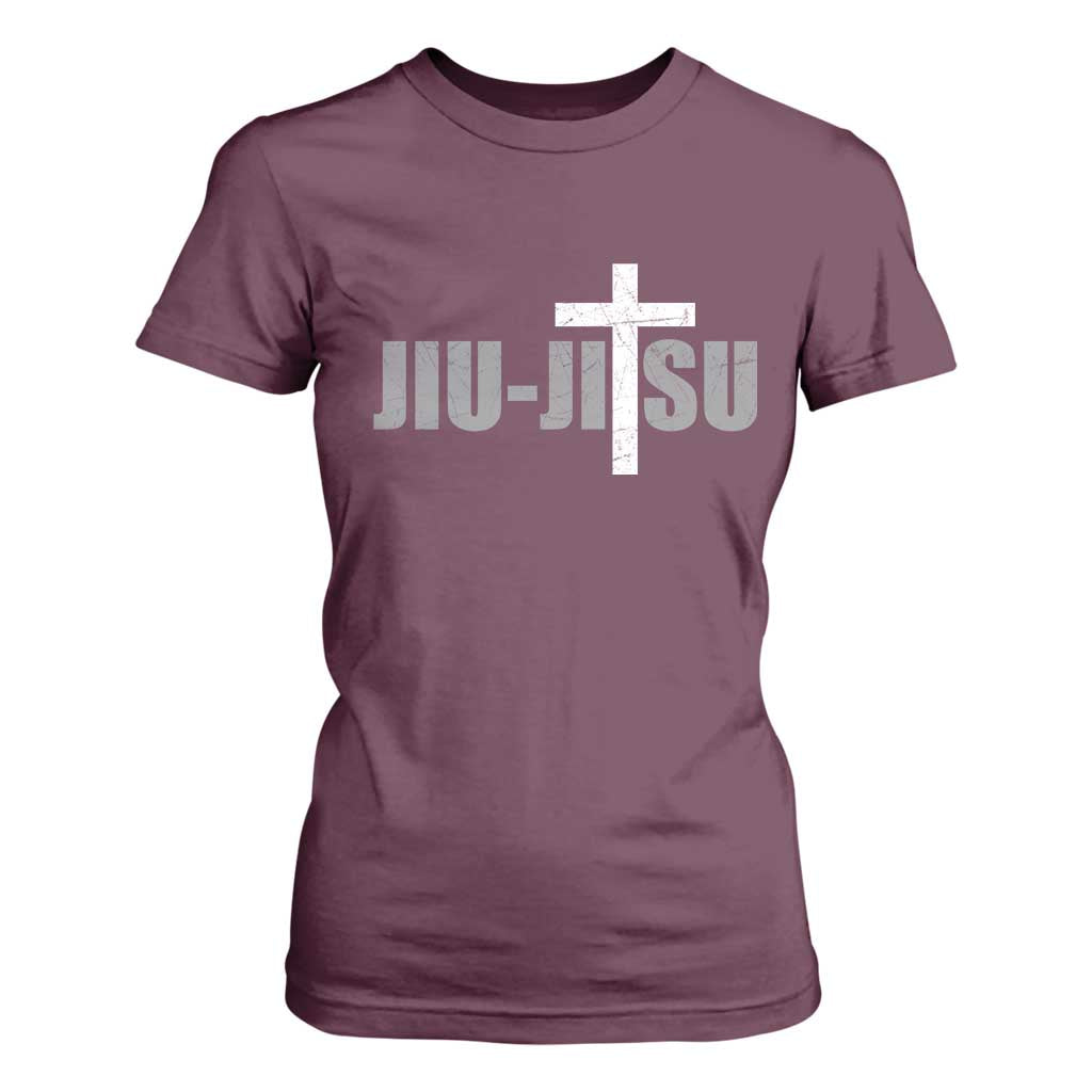 Jiu Jitsu Christian Cross T Shirt For Women Retro Vintage Minimal Religious Faith TS10 Maroon Print Your Wear