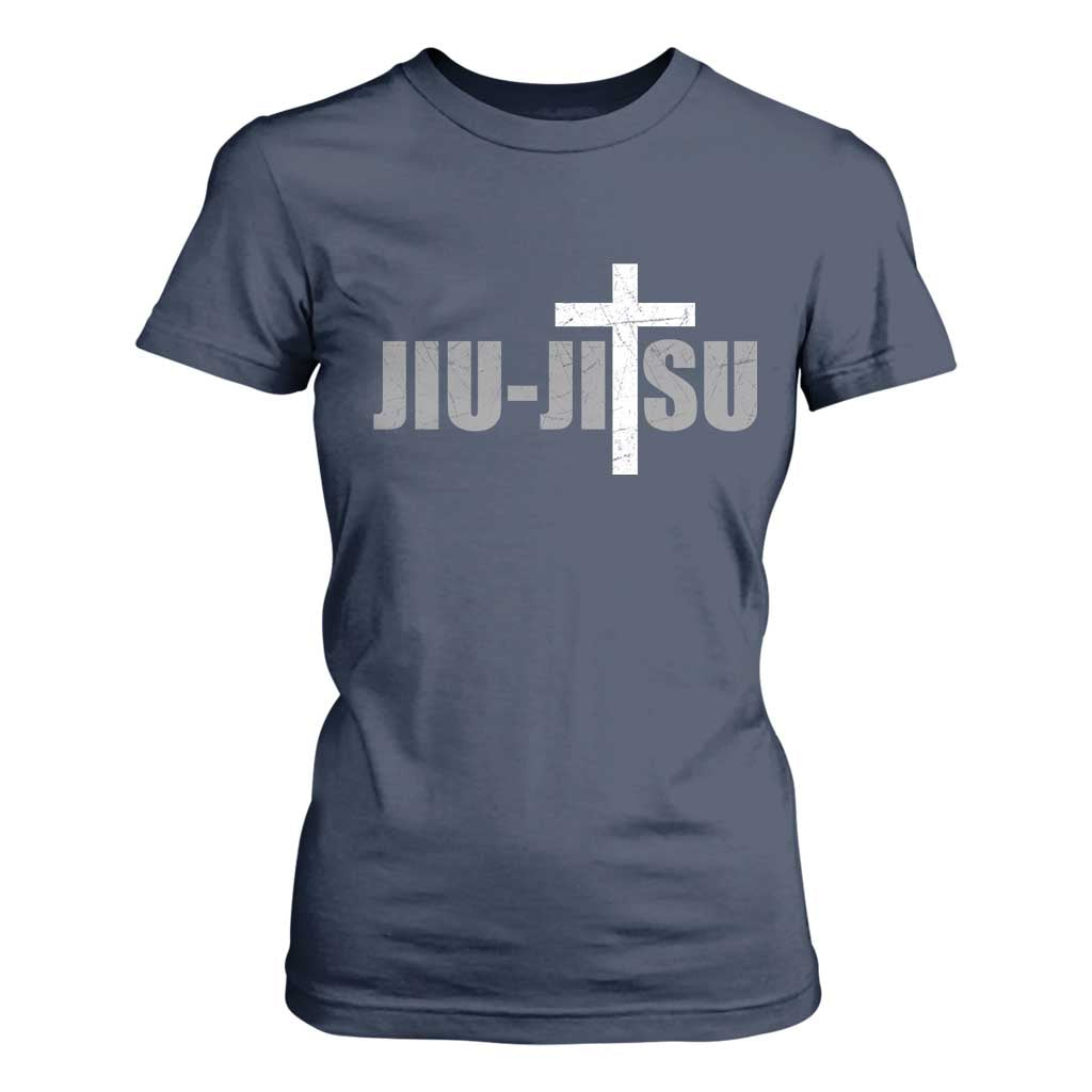 Jiu Jitsu Christian Cross T Shirt For Women Retro Vintage Minimal Religious Faith TS10 Navy Print Your Wear