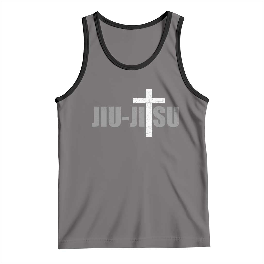Jiu Jitsu Christian Cross Tank Top Retro Vintage Minimal Religious Faith TS10 Deep Heather Black Print Your Wear