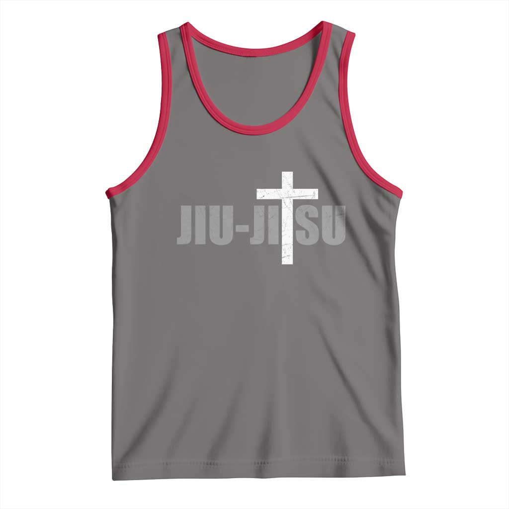 Jiu Jitsu Christian Cross Tank Top Retro Vintage Minimal Religious Faith TS10 Deep Heather Red Print Your Wear