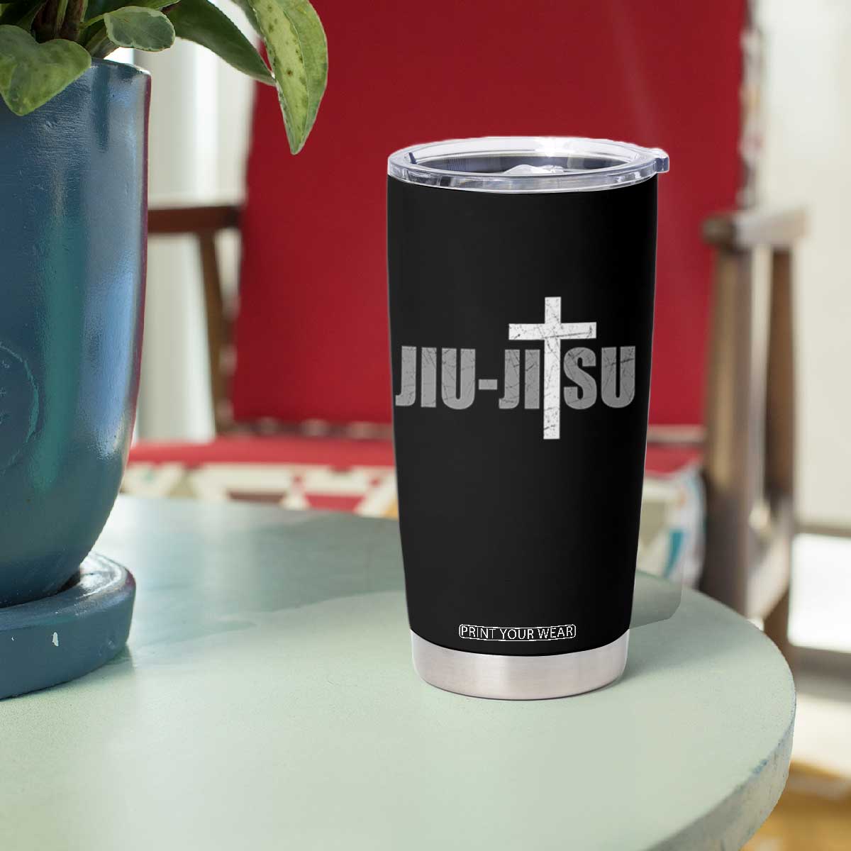 Jiu Jitsu Christian Cross Tumbler Cup Retro Vintage Minimal Religious Faith TS10 Print Your Wear