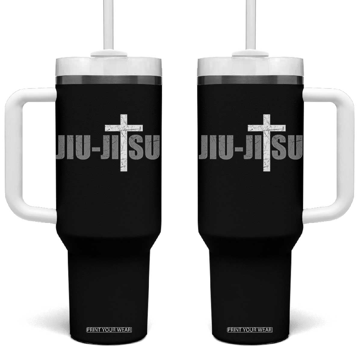 Jiu Jitsu Christian Cross Tumbler With Handle Retro Vintage Minimal Religious Faith TS10 One Size: 40 oz Black Print Your Wear
