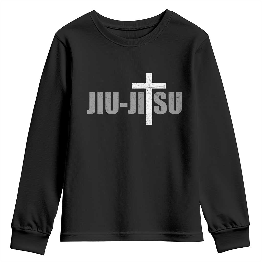 Jiu Jitsu Christian Cross Youth Sweatshirt Retro Vintage Minimal Religious Faith TS10 Black Print Your Wear
