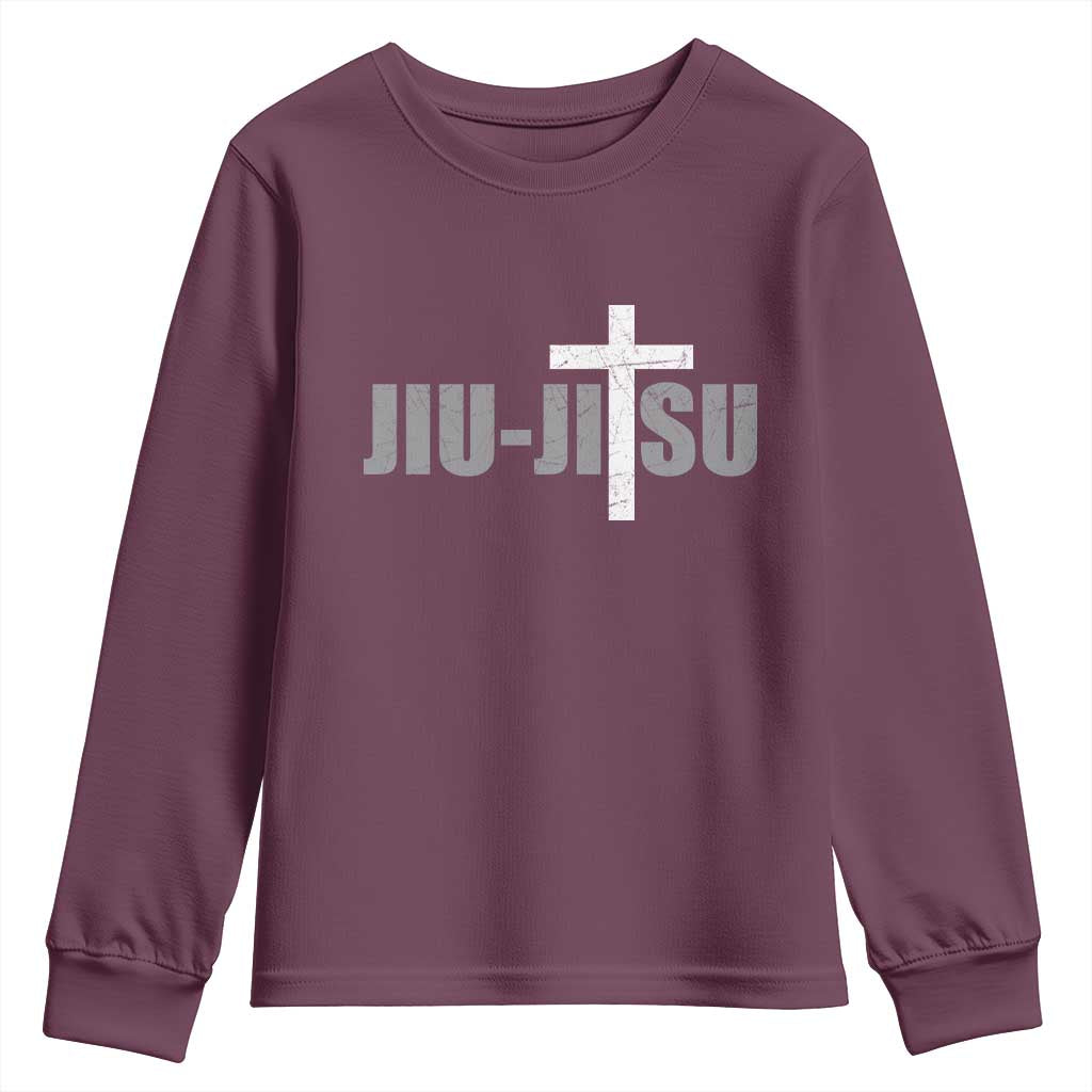 Jiu Jitsu Christian Cross Youth Sweatshirt Retro Vintage Minimal Religious Faith TS10 Maroon Print Your Wear