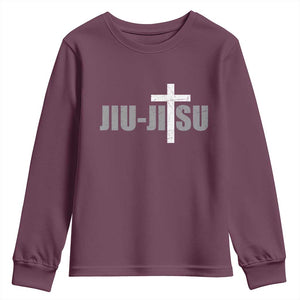 Jiu Jitsu Christian Cross Youth Sweatshirt Retro Vintage Minimal Religious Faith TS10 Maroon Print Your Wear