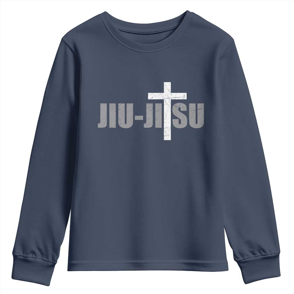 Jiu Jitsu Christian Cross Youth Sweatshirt Retro Vintage Minimal Religious Faith TS10 Navy Print Your Wear