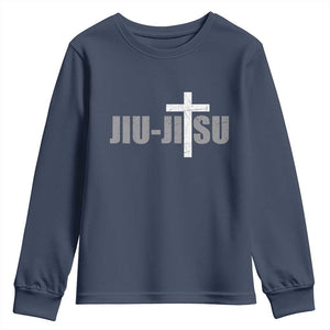 Jiu Jitsu Christian Cross Youth Sweatshirt Retro Vintage Minimal Religious Faith TS10 Navy Print Your Wear
